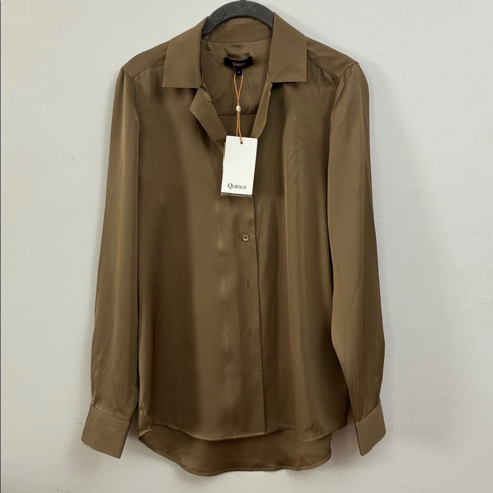 Quince Tan Fitted Button Down Shirt Notched Collar - Picture 8 of 9